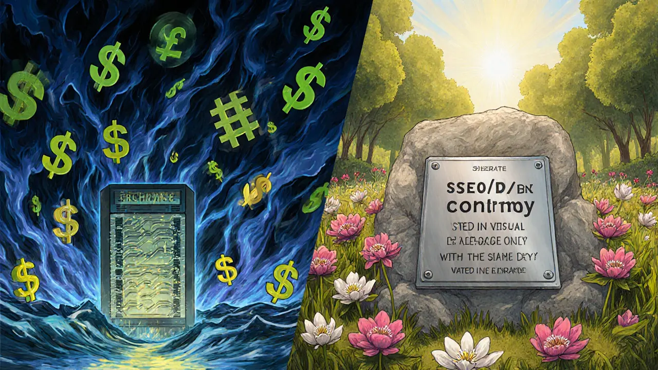 Слева — хаос взлома биржи, справа — спокойный сад с металлической фразой восстановления.