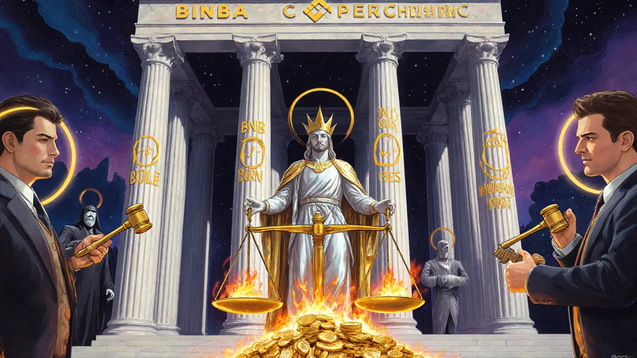 Фигура Binance уравновешивает сжигаемые токены и растущую цену в храме криптовалют, регуляторы наблюдают в тени.