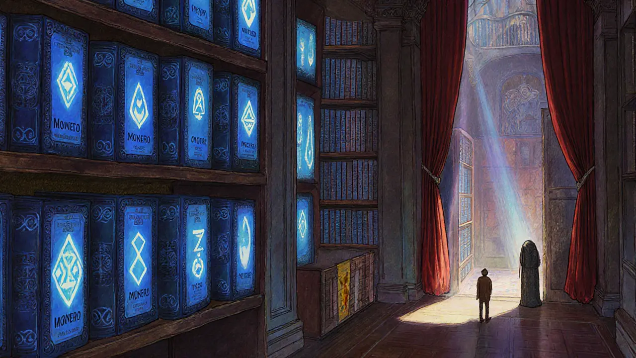 Библиотека с книгами: Моноро — запечатанные тома, Зеши — частично открытые.