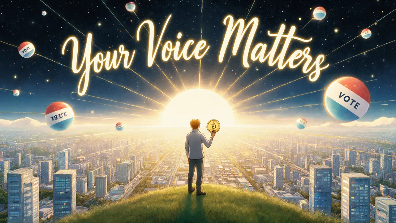 Один человек с токеном смотрит на город DeFi — его свет соединяет все протоколы.