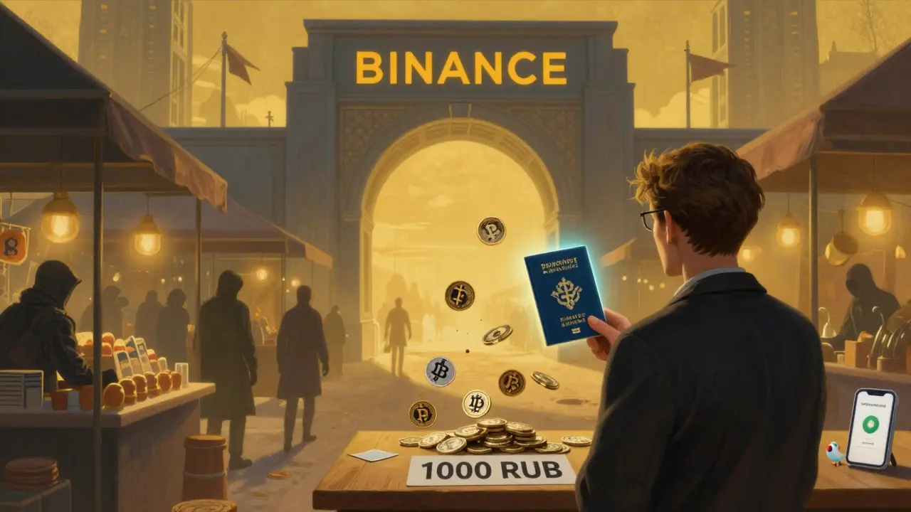 Человек проходит верификацию на цифровой бирже, рубли превращаются в стейблкоины.