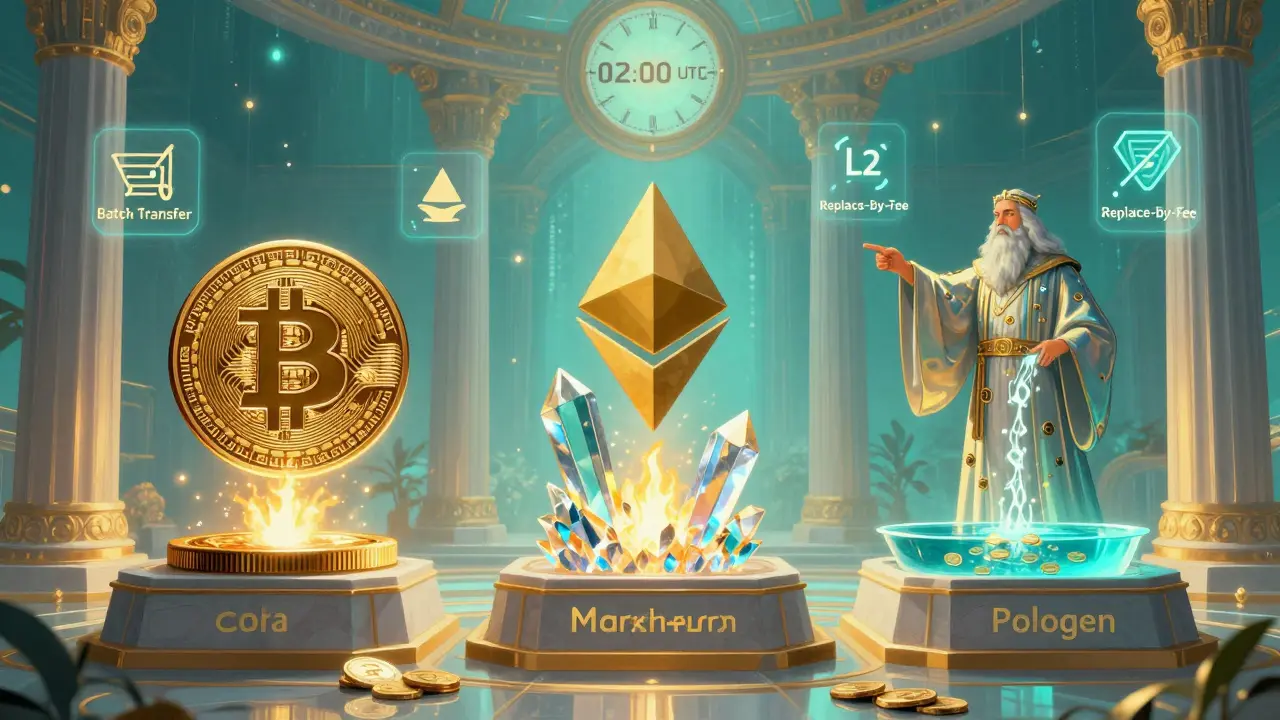 Храм децентрализованной финансовой системы с тремя алтарями и указанием на оптимальный выбор.