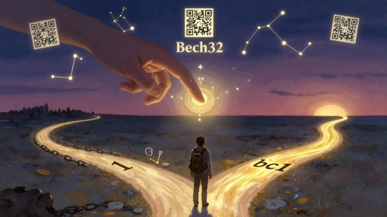 Путник выбирает путь к безопасному адресу среди трех светящихся дорог.