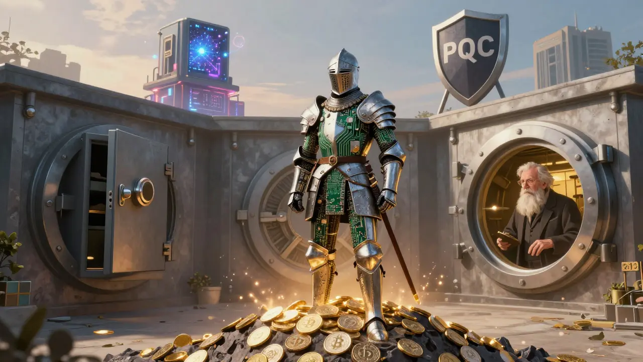 Рыцарь из схем защитает криптовалюты от квантового компьютера, а три сейфа скрыты в разных местах.