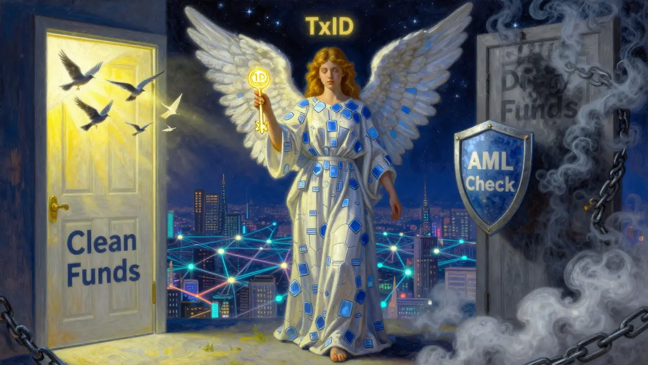 Страж между двумя дверьми: чистые и грязные средства, держит ключ TxID и щит AML.