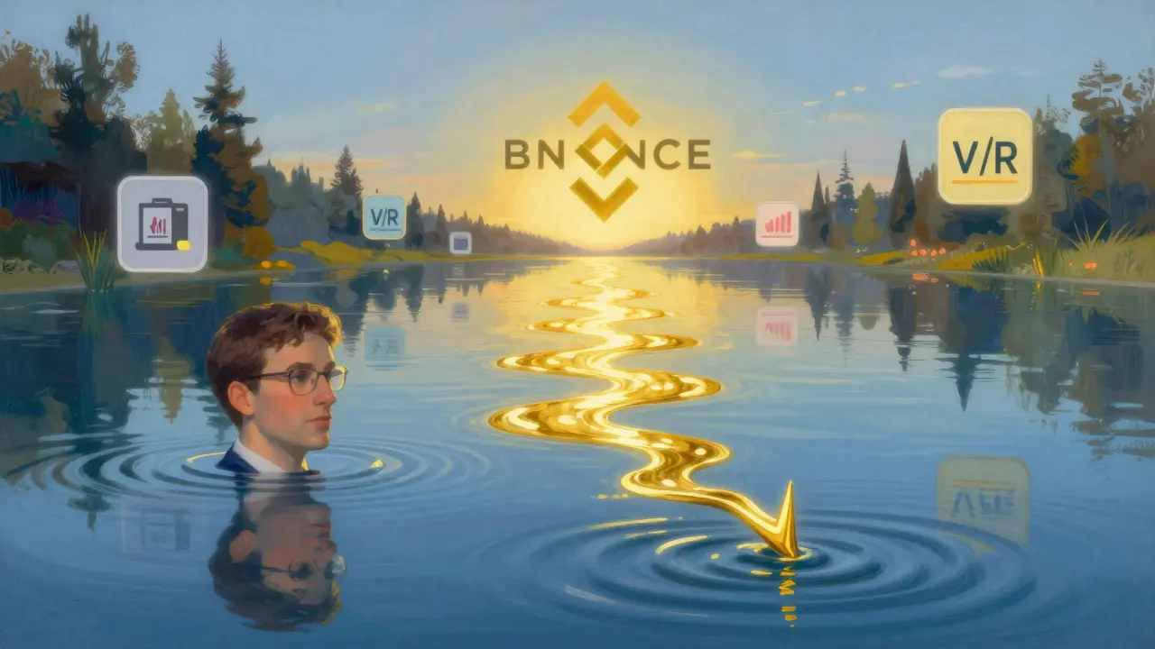 Трейдер отражается в пруду, где рябь — падение цены, а золотой путь — ликвидность.