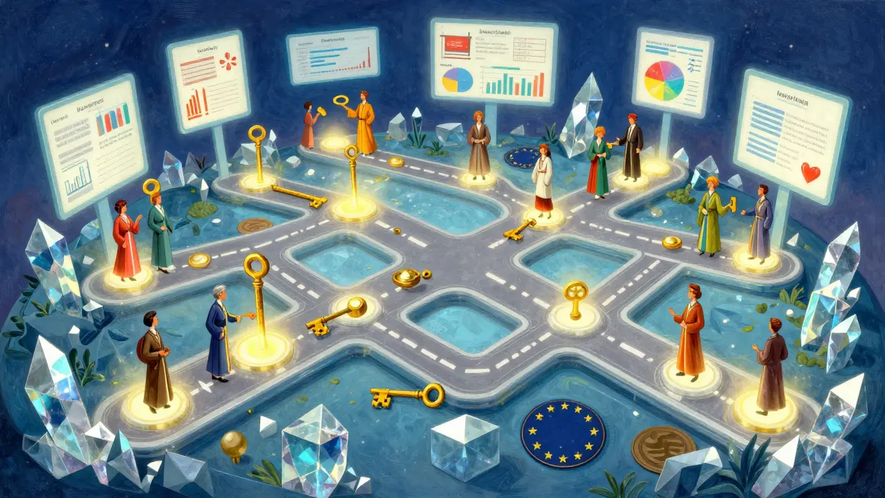 Живая интерактивная карта в кристаллической блокчейн-структуре, где этапы активируются сообществом.