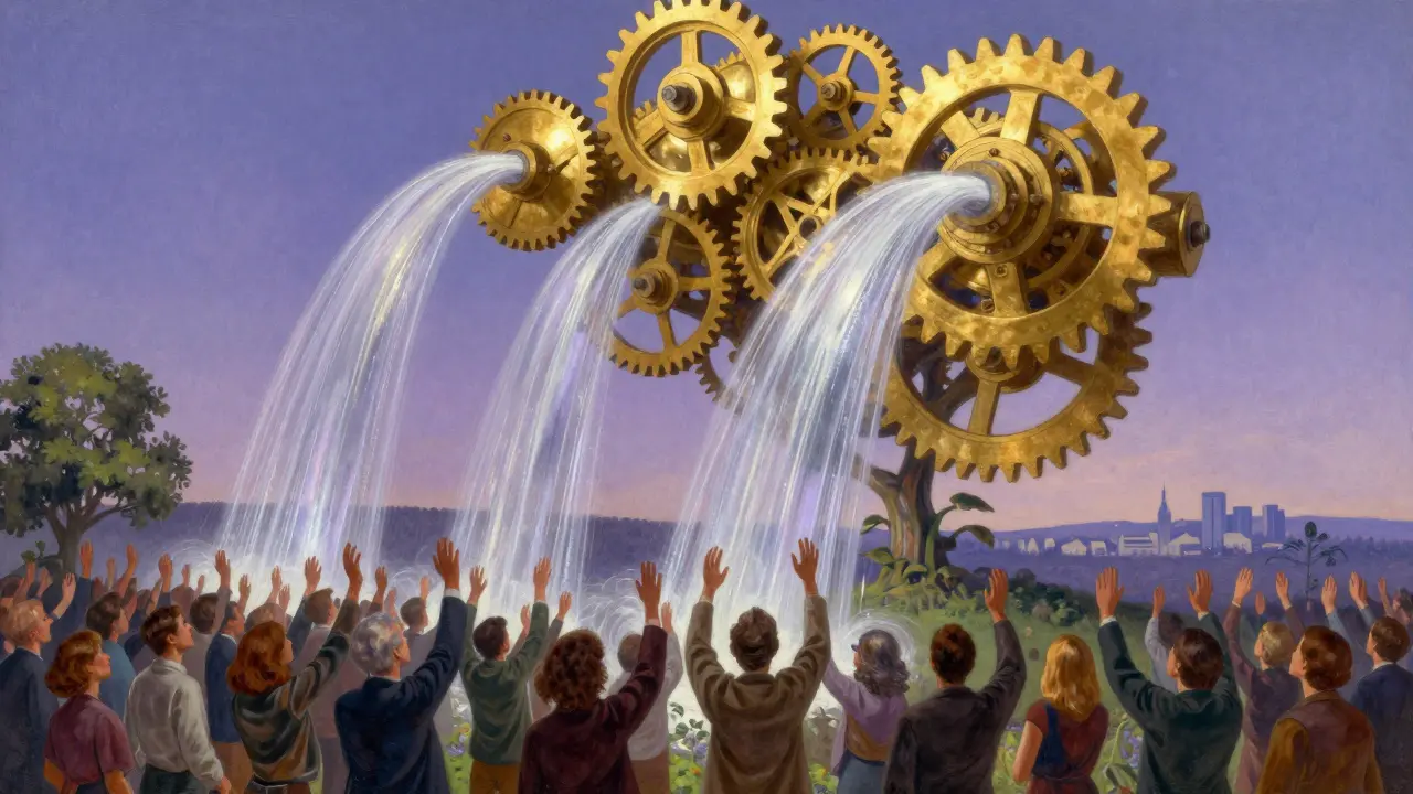 Преображение Ethereum: Proof-of-Work превращается в Proof-of-Stake под светом рассвета, символизируя экологический прорыв.